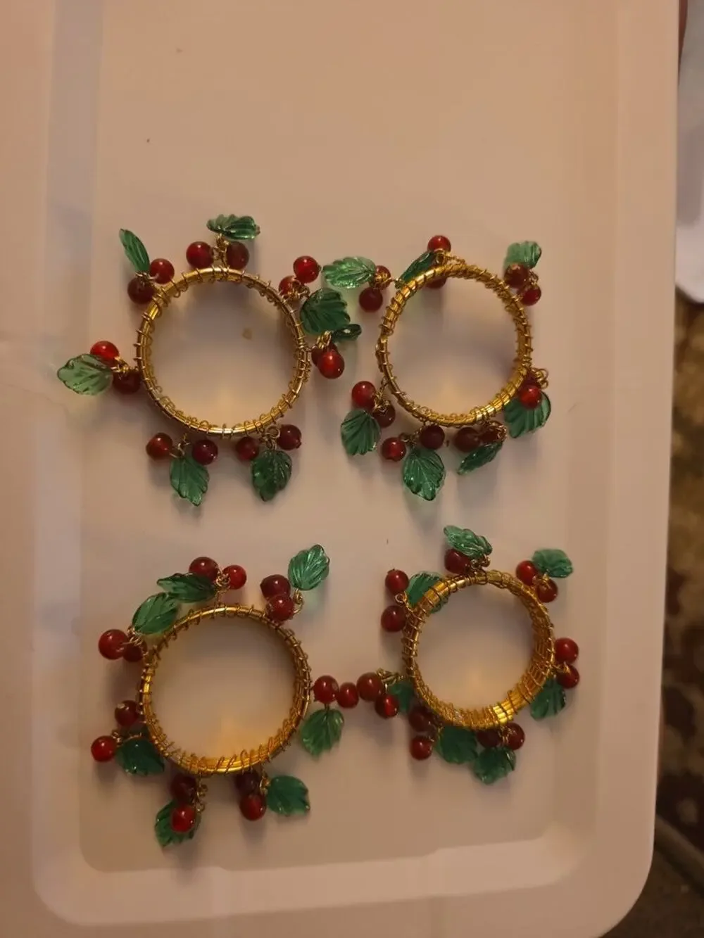Vintage Beaded Napkin Rings with Leaf and Berry Design